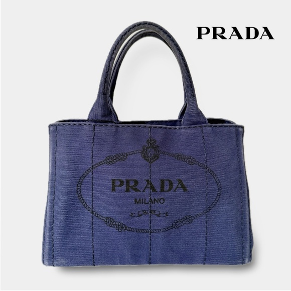 Prada Canapa Mini Navy Canvas Tote - Picture 1 of 16